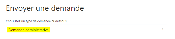 Sélection du type de demande administrative Formulaire - type de demande administrative