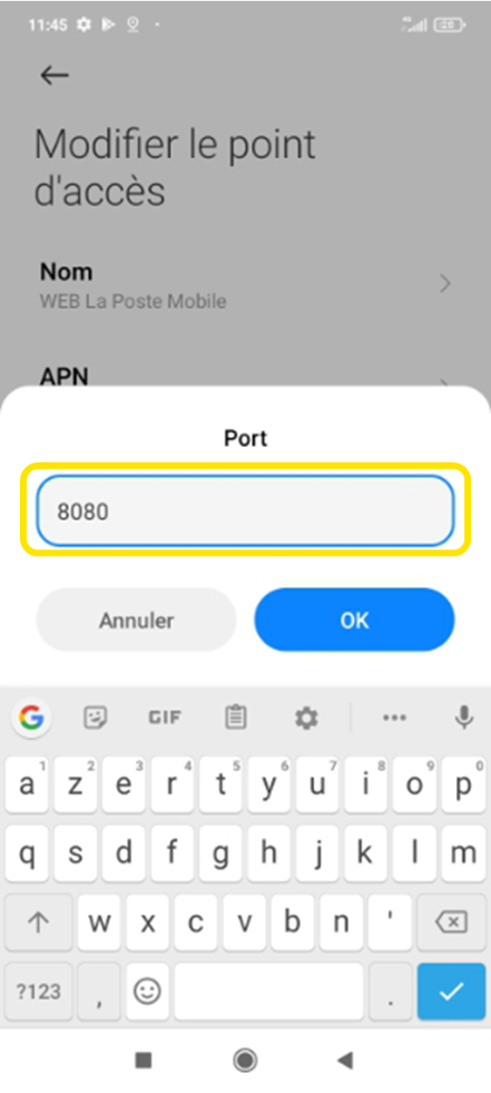 Sélectionner « Port », supprimer tous les caractères puis cliquer sur « OK »