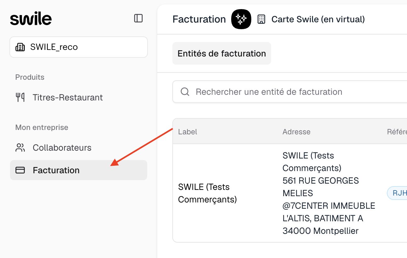 Onglet Facturation de l'espace administrateur